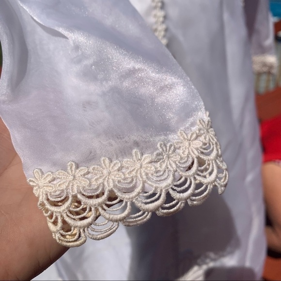 Bridal Vintage 1970s high neck long sleeve wedding dress & veils small - Picture 5 of 17